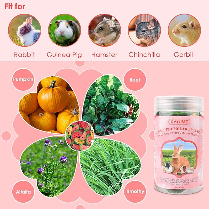 KATUMO Rabbit Chew Toys, 200g / 7oz Mixed Natural Timothy Hay Beet Pumpkin Carrot Chew Toys and Treats for Hamster, Chinchilla, Guinea Pig, Rabbit, Small Animals Molar Snacks-Mewly Pet