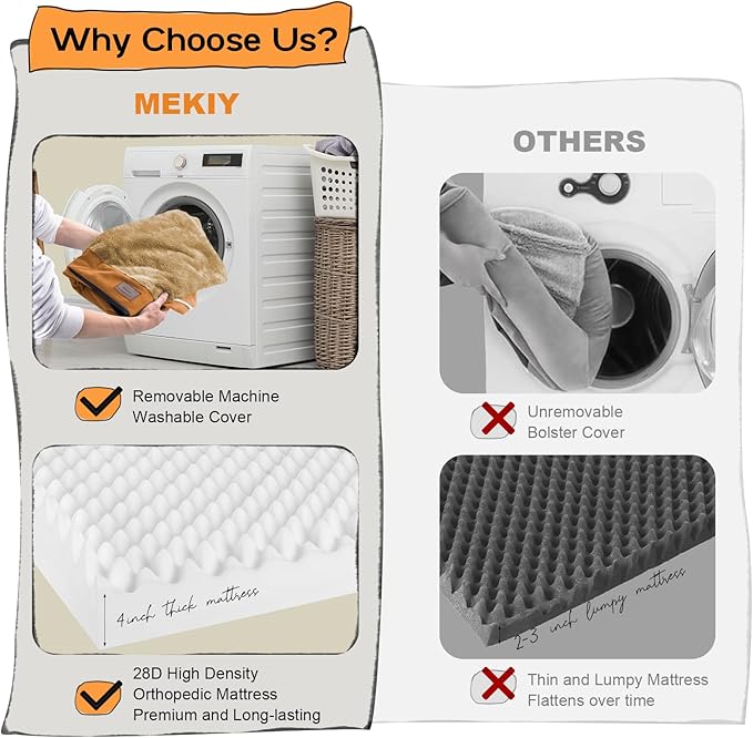 Large Dog Bed Orthopedic Washable, Orthopedic Dog Beds for Large Dogs, Washable Cover Removable Bolster and Non-Slip Bottom Pet Beds, XL XLarge Extra Large Dogs - Orange-Mewly Pet