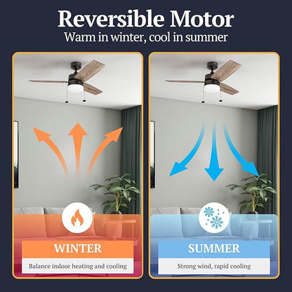 Prominence Home Reston, 42 Inch Modern Farmhouse LED Ceiling Fan with Light, Pull Chain, Dual Mounting Options, Dual Finish Blades, Reversible Motor - 51015-01 (Bronze)