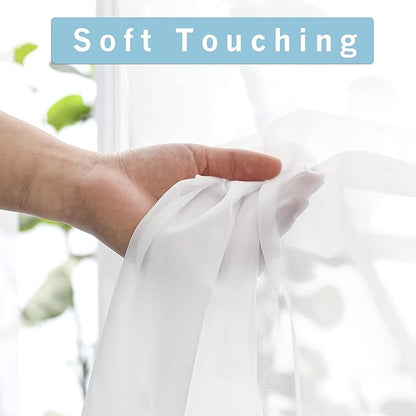 OWENIE Short Sheer Curtains 30 Inches 2 Panels Set, Kitchen Curtains Tiers Light Filtering Rod Pocket Cafe Curtain for Bathroom Small Half Window, 42 in W x 30 in L, White