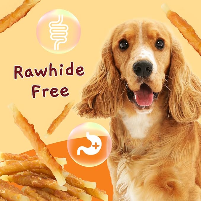 Jungle Calling Rawhide Free Treats for Dogs, Chicken Wrapped Cod Sticks Dog Treats, Soft Chewy Snacks for Training Rewards, 10.6 oz (Chicken)-Mewly Pet