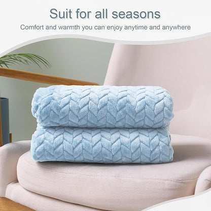 Exclusivo Mezcla Fleece Throw Blanket for Couch, 50x70 Inches Soft Cozy Jacquard Flannel Blankets, Lightweight Fuzzy Plush Warm Throws for Winter, Light Blue