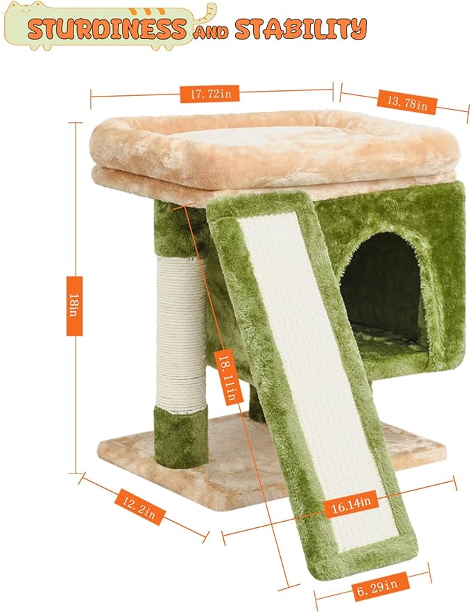 SYANDLVY Small Cat Tree for Indoor Cats, Cat Tower with Scratching Post, Modern Activity House for Large Cats, Condo with Board, Kittens Cave-Mewly Pet