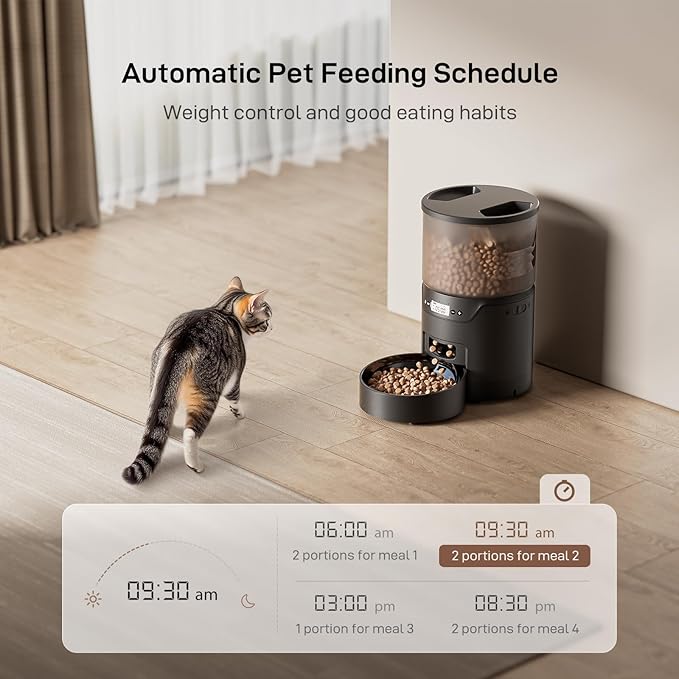 Automatic Cat Feeder: 3L Auto Food Dispenser with Timed Feeding| 6 Meal Programmable& 1-20 Portion Precise Control- Easy to Clean & Setup for Cat Indoor| Desiccant Bag Keep Food Fresh-Mewly Pet