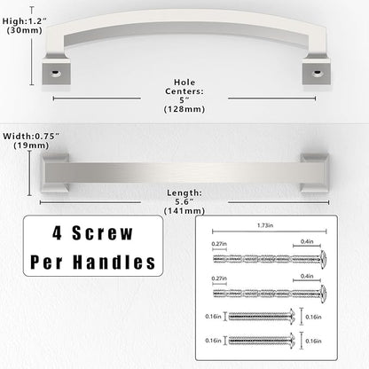 10 Pack Brushed Satin Nickel Cabinet Pulls 5 Inch(128mm) Kitchen Cabinet Handles Solid Zinc Alloy Cabinet Hardware Drawer Pulls