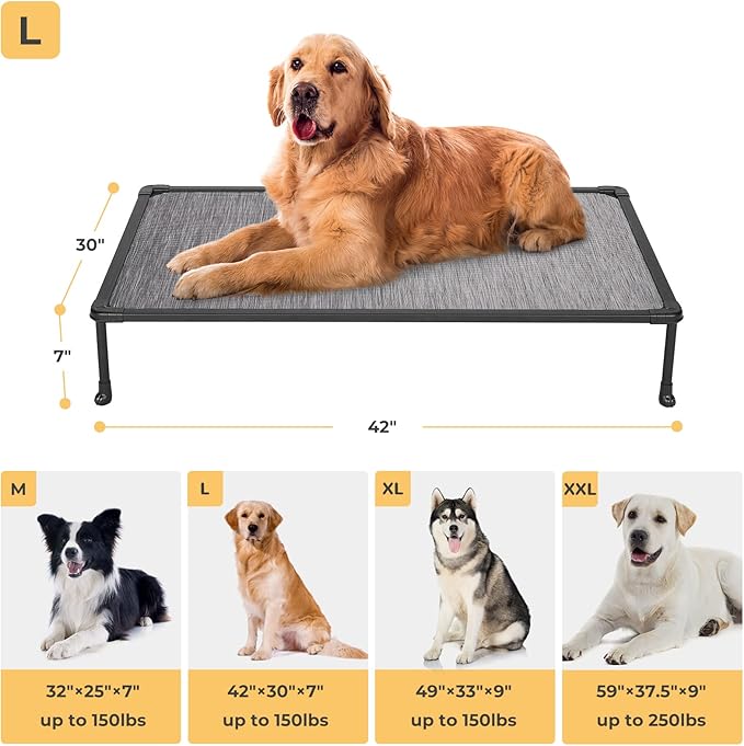 Veehoo Chewproof Elevated Dog Bed - Cooling Raised Pet Cot, Breathable Mesh, Washable & Non-Slip for Large Dogs, Indoor/Outdoor, Black Silver Mat and Black Frame, 42x30inches (Model CWC2203A03)-Mewly Pet