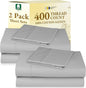 2-Pack Twin XL Sheet Set Cotton - 400 Thread Count 100% Cotton Sateen - Extra Soft, Breathable & Cooling Sheets, Wrinkle Resistant twin XL Sheet Sets, 2 Sets of Deep Pocket Bed Sheets - Light Grey