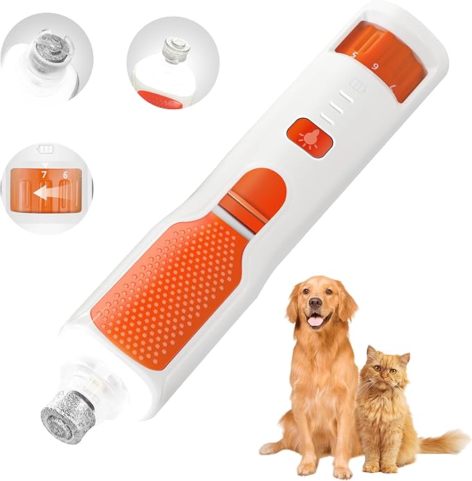 Dog Nail Grinder 7-Speed & 360° LED Light, Professional Pet Nail Grinder for Dogs and Cats, Electric Dog Nail Trimmer Painless Paws Grooming & Smoothing Tool for Large Medium Small Dogs Cats Pets-Mewly Pet