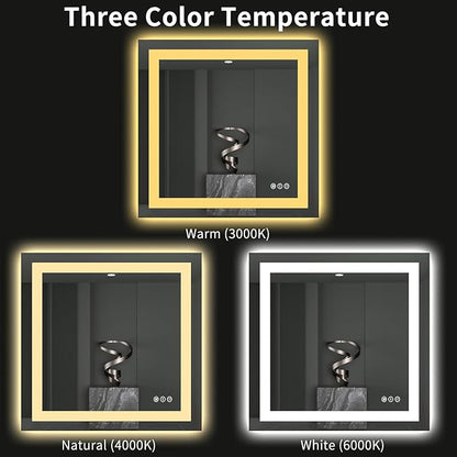 LOAAO 40"X38" LED Bathroom Mirror with Lights, Anti-Fog, Dimmable, Backlit + Front Lit, Lighted Bathroom Vanity Mirror for Wall, Memory Function, Tempered Glass, ETL Listed