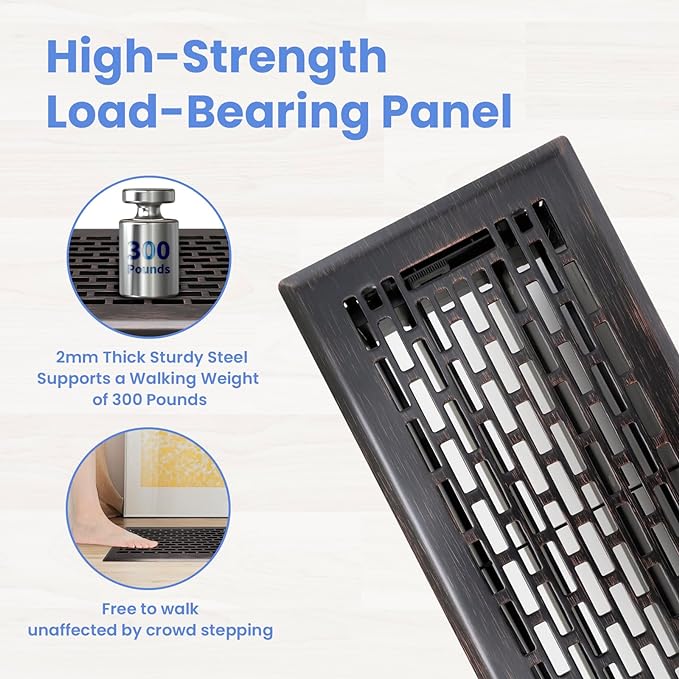 4x12 Inches 4 Pack Heavy Duty Walkable Floor Register - Easy Adjust Air Supply Lever Decorative Floor Vent Covers, Boston Design Vent Covers for Home - Oil Rubbed Bronze