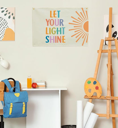 Nursery Rectangular Canvas Banner Flag Wall Sign Decor for Baby Boy Girl Kids-Nursery Baby Room Above Crib Bedroom Playroom Reading Room Decor-Baby Shower Birthday Christmas Gift-Let Your Light Shine