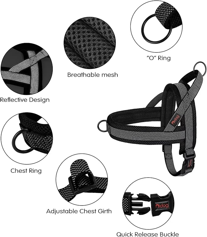 Didog No Pull Dog Harness with Breathable Mesh Padded, Full Reflective & Quick Fit Adjustable Vest Harness, Easy for Training Walking for Small & Medium and Large Dogs (Black, S:Chest 18-22")-Mewly Pet