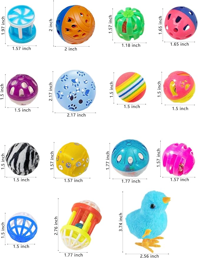 15-Pack Cat Toy Variety for Indoor Cats, Jumping for Joy (1.5'' - 3.7'', Cat Toys Mega Set)-Mewly Pet