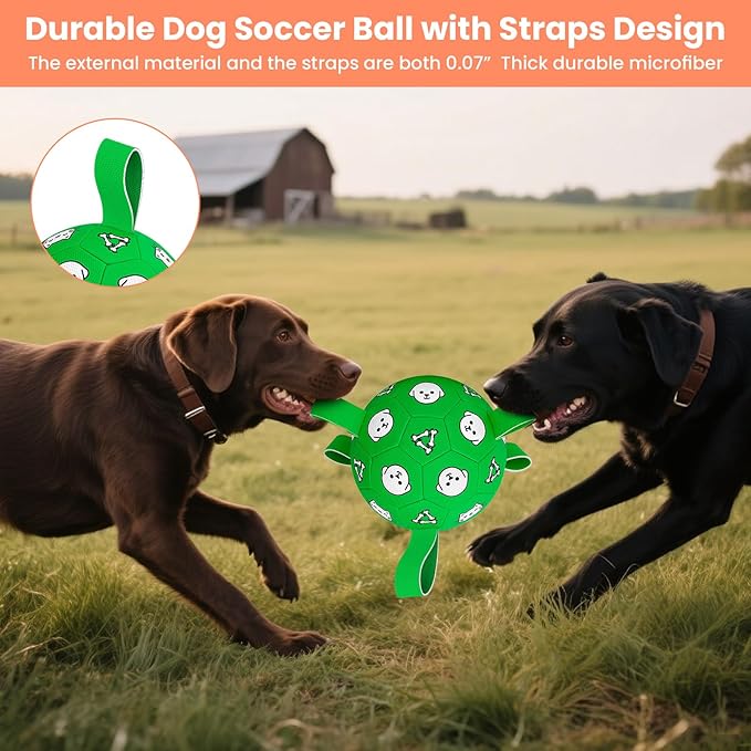 Dog Toys Ball, Durable Dog Soccer Ball with Straps, Interactive Dog Toys for Tug of War, Water Pool Puppy Toys for Indoor/Outdoor – Fun Dog Birthday Gift for Small & Medium Dogs, 6 Inch-Mewly Pet