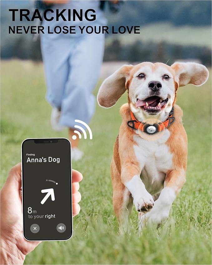 TagME Airtag Dog Collar,Waterproof Reflective Pet Collar with Airtag Holder,Soft Padded and Double D-Rings for Medium Dogs,Orange-Mewly Pet