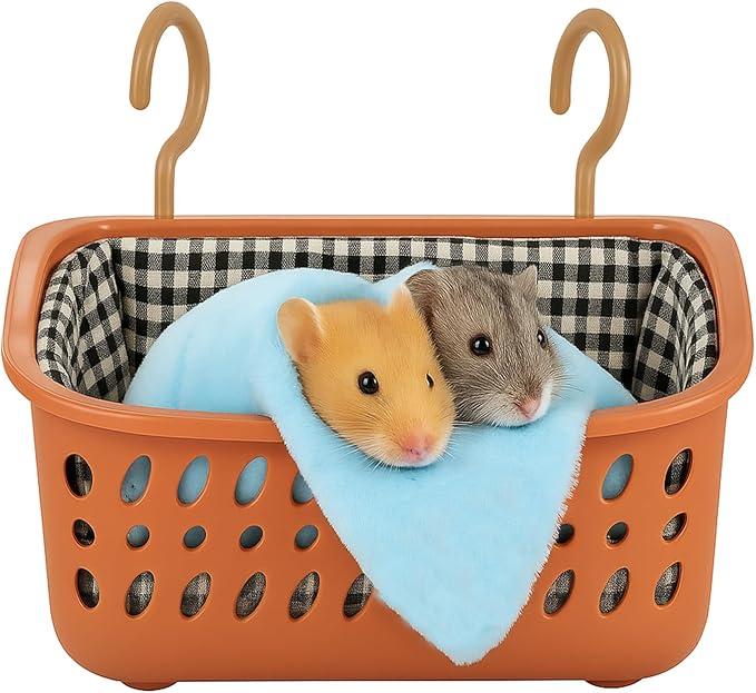 JWShang Rat Hammock for Cage, Chew Proof Hanging Basket Bed with Sturdy Hooks, Pet Cage Accessories, Safe Cozy Small Animal Rodent Hammock for Sugar Glider Mice Snuggling Sleeping-Mewly Pet