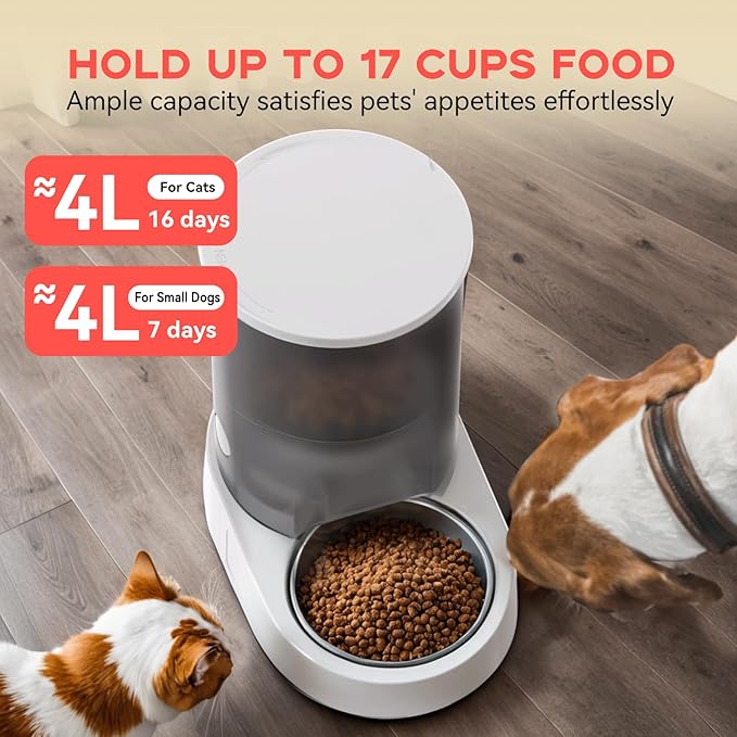 PAPIFEED Automatic Cat Feeder, 4L Auto Dog Cat Feeder with Rechargeable Battery & Dual-Band WiFi (2.4G & 5G), Automatic Pet Food Dispenser for Outdoor Travel Home - Ceramic Bowl Included-Mewly Pet