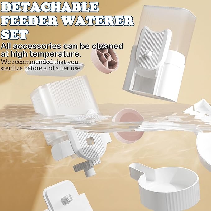 kathson Rabbit Gravity Auto Feeder Set 35oz Hanging Automatic Food Water Dispenser Cage Automatic Feeder Set for Rabbit Chinchilla Guinea Pig Hedgehog Ferret Kitty Puppy (Pink)-Mewly Pet