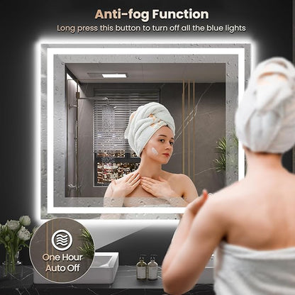 48"X36" LED Bathroom Mirror with Front Lights and Backlit, Anti-Fog, Dimmable, Shatter-Proof Tempered Glass, Lighted Bathroom Vanity Mirror for Wall with 3 Colors, Memory Function