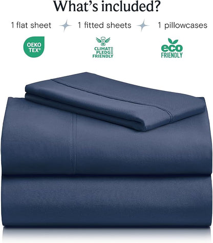 LuxClub Twin XL Sheets - Soft Kids Twin Bed Sheets for Boys and Girls, 3 PC Deep Pockets Wrinkle Free Kids Fitted Sheets Machine Washable Hotel Bedding Silky Soft- Navy Twin XL