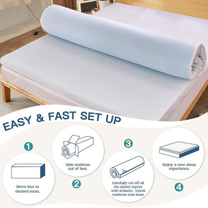 Airensky Memory Foam Mattress Topper Twin XL (39x80), 2 Inch Cooling Gel Infused High Density Topper with Removable Skin-Friendly Cover, Pressure Relief Back Pain, College Dorm, CertiPUR-US Certified