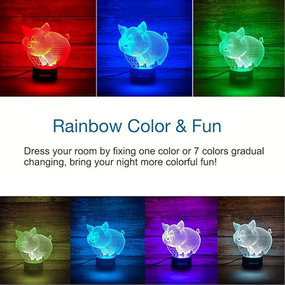 Pig 3D Decor Lamp with Remote, Toys for Girls Boys Room, Night Light Bedside Gifts for Kids Baby
