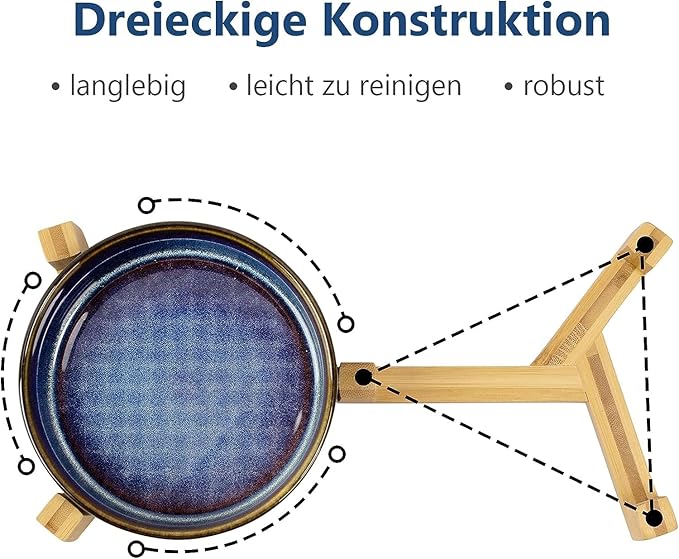 SPUNKYJUNKY Ceramic Dog and Cat Bowl Set with Wooden Stand, Modern Cute Weighted Food Water Set for Small Size Dogs (13.5OZ) & Medium Sized Dogs (28.7OZ) & Cats (3.6 Cups, 2 × Starry Blue)-Mewly Pet