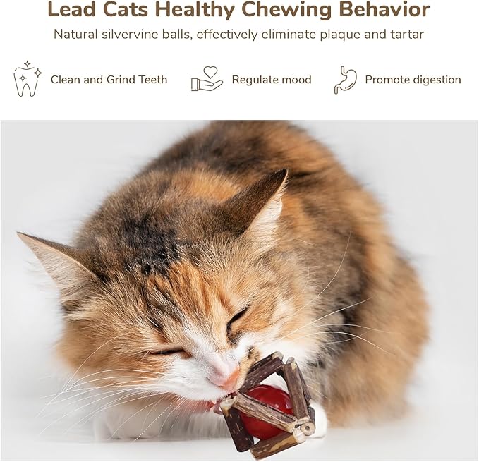 FUKUMARU Cat Tree, 4 in 1 Large Modern Cats Tower with Jute Scratching Post and Hammock, Wood Cat Condo with silvervine Balls, Brown Cat Climber Stand Playhouse for Indoor Cats, Retro Style-Mewly Pet