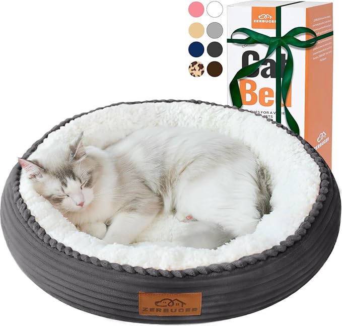 20in Washable Cat Beds for Indoor Cats - Round Donut Pet Bed for Cats, Small Dogs, Puppy, Kitten - Anti-Slip Bottom, Calming Bed Gift - Dark Grey-Mewly Pet