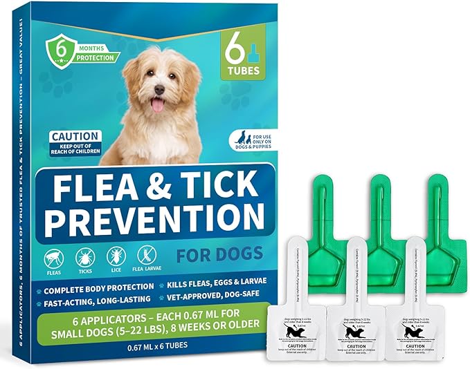 Flea and Tick Prevention for Small Dogs, 6-Month Supply Dog Flea and Tick Treatment Drops, Topical Fast-Acting Dog Flea Treatment for Small Dogs Up to 5 to 22 lbs-Mewly Pet