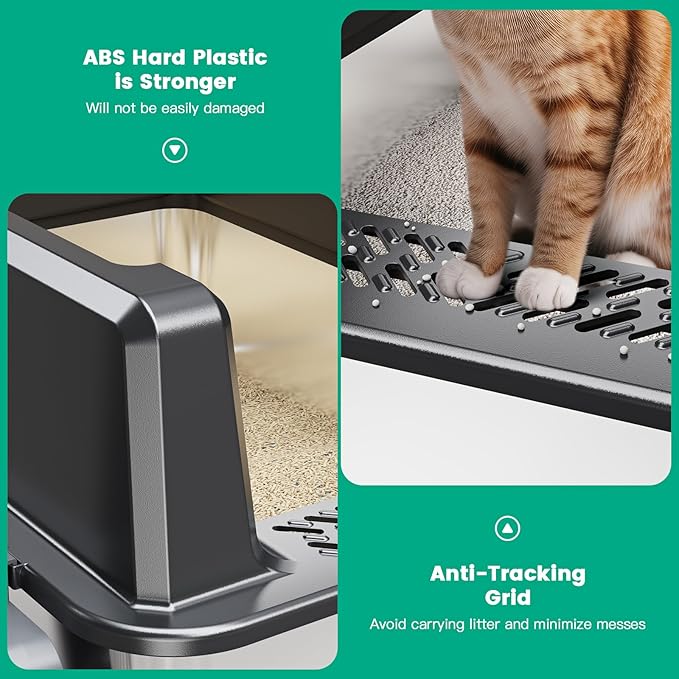 Tripamin XXL Stainless Steel Litter Box with High Sides 26"x18"x12" Extra Large Metal Litter Box for Big Cats & Multiple cat, Jumbo Top Entry Litter Pan with lid (Black, XX-Large)-Mewly Pet