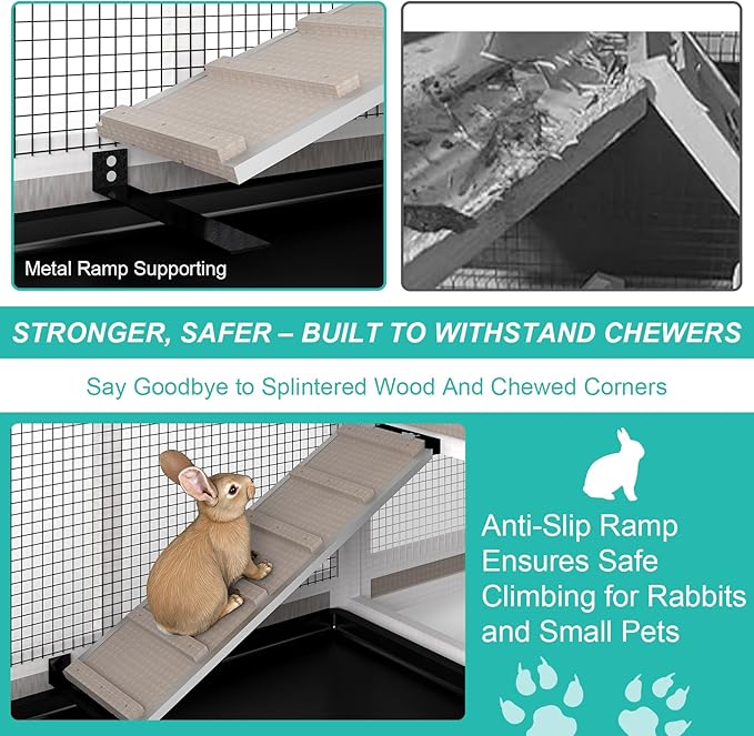 2-Tier Rabbit Hutch with Wheels, Indoor & Outdoor Small Animal Cage with Deep Pull-Out Tray, Anti-Chew Frame, Habitat for Bunny, Guinea Pig, Chinchilla (93" L x 19" W x 35" H)-Mewly Pet