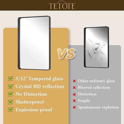 TETOTE Black Bathroom Mirror 24 x 30 Matte Black Metal Framed Vanity Mirror, Tempered Glass, Wall Mounted for Bathroom, Entryway, Bedroom, Living Room(Horizontal/Vertical)