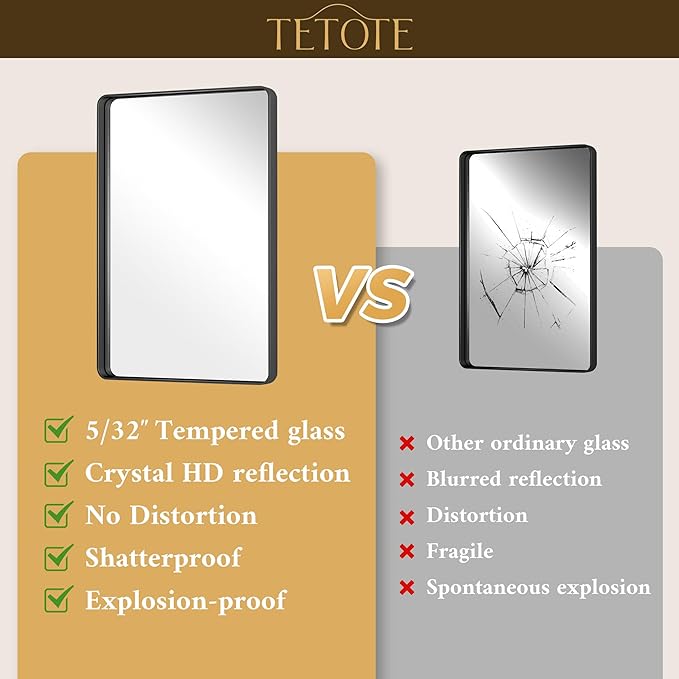 TETOTE 36 x 36 Black Mirror for Bathroom Matte Black Metal Frame Mirror, Tempered Glass, Wall Mounted for Bathroom, Entryway, Bedroom, Living Room(Horizontal/Vertical)