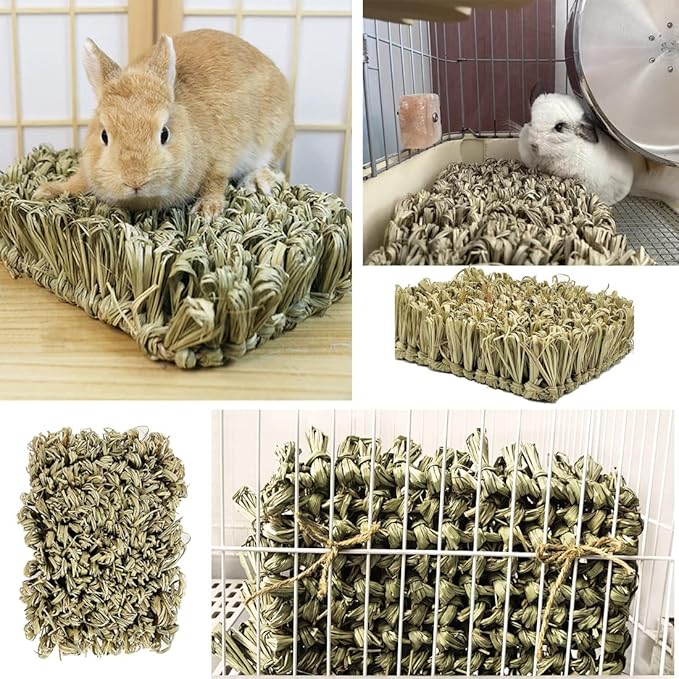 Hamiledyi Rabbit Grass Bed Bunny Natural Straw Woven Mat Guinea Pig Hay Mat Chew Mat for Rabbit Guinea Pig Chinchilla Squirrel Hedgehog(10.6x7.5x3.5inches)-Mewly Pet
