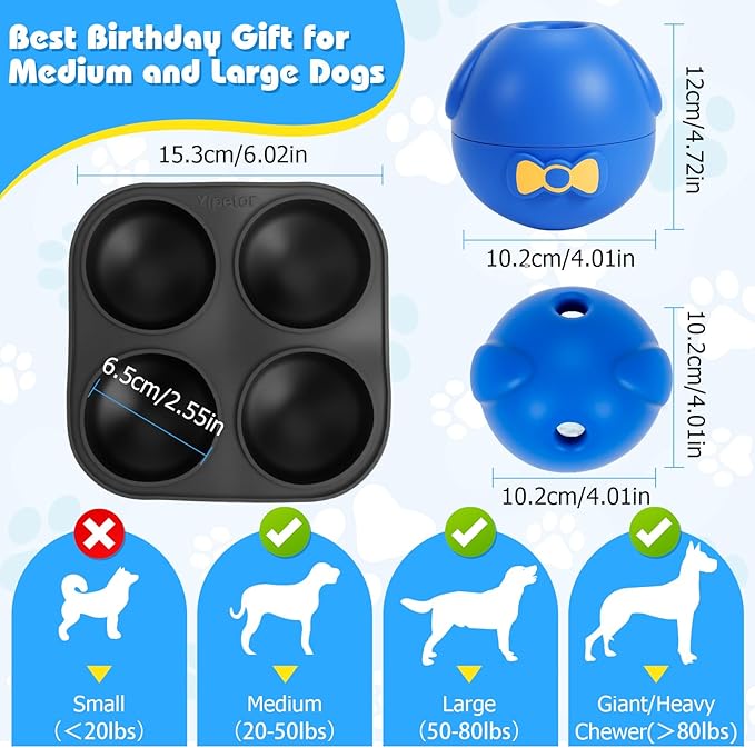 Yipetor Interactive Treat Dispensing Dog Toy, Large 3IN1 Dog Enrichment Toy, Tough Rubber Chew Ball Dog Treat Frozen Puzzle Toys for Large Medium Breeds - Keep Them Busy/Anxiety Relief/Feeding Slow-Mewly Pet