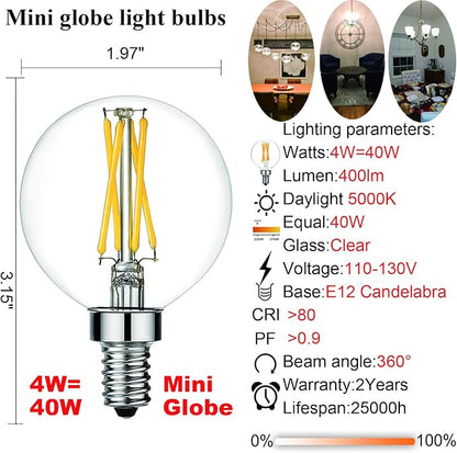LiteHistory Dimmable e12 led Bulb g16.5 led Light Bulbs g16 Candelabra Bulbs 4W=40W Edison Bulb Daylight 5000K 400lm ac120v g50 Globe Light Bulbs for Chandelier,Vanity,Ceiling Fan Light Bulbs 6Pack