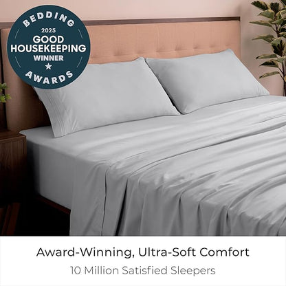 Mellanni California King Sheets Set - 4 PC Iconic Collection Bedding - Hotel Luxury, Extra Soft, Cooling Bed Sheets - Wrinkle, Fade, Stain Resistant (Cal King, Light Gray)