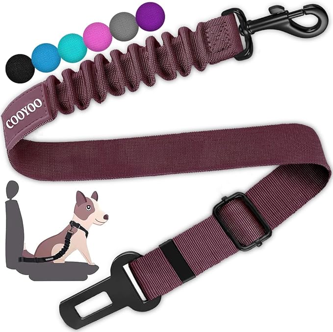 COOYOO Dog Seat Belt,Retractable Dog Car Harness Seat Belt for Car Adjustable Nylon Pet Safety Seat Belts Heavy Duty & Elastic Bungee Buffer-Mewly Pet