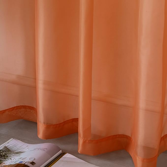 DUALIFE Rust Curtains 72 Inch Length for Living Room 2 Panels Grommet Solid Color Burnt Orange Window Sheer Curtain Panels for Bedroom 52x72 Inches Long Terracotta