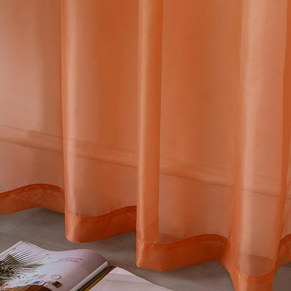 DUALIFE Burnt Orange Sheer Curtains 63 Inch Length for Bedroom 2 Panels Elegant Grommet Top Drapes Terracotta Sheer Curtain Panels for Living Room 52x63 Inches Long Rust