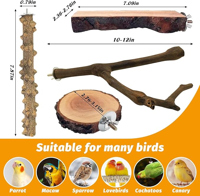 6Pcs Natural Wooden Bird Perch Grape Stick Claw Grinding Fork Bird Perching Branch Claw Grinding Stick Parrot Standing Platform Parrot Cage Chewing Accessories for Parrots Lovebirds Parakeets-Mewly Pet