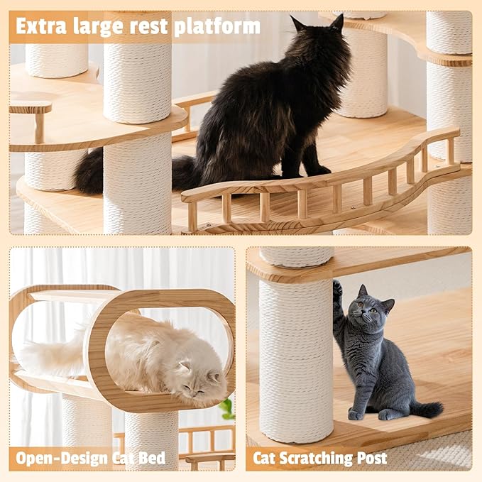 77'' Large Modern cat Tree, Multi-Level Tall Solid Cat Tower, Cat Furniture for Indoor Cats, Huge Cat Condo for Multi-Cat Families-Mewly Pet