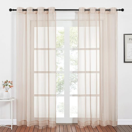 NICETOWN Sheer Taupe Curtains for Bedroom 120 inches Long, Grommet Elegant Voile Sheer Window Treatment Airy & Lightweight Elegant Drape for Living Room, W54 x L120, 2 Panels
