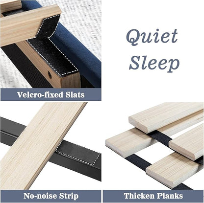 Allewie Full Platform Bed Frame/Velvet Upholstered Bed Frame with Vertical Channel Tufted Headboard/Strong Wooden Slats/Mattress Foundation/Box Spring Optional/Easy Assembly/Navy Blue