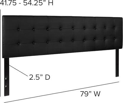 Flash Furniture Lennox Button Tufted Upholstered King Size Headboard in Black Vinyl with Adjustable Bed Rail Slots