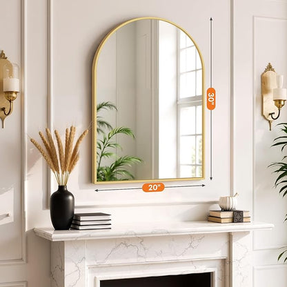 Sweetcrispy Arched Bathroom Mirror 30x20.5 Inch Gold Metal Framed Arch Vanity Mirror for Wall, Over Sink, Farmhouse, Restroom, Anti-Rust, Modern Decorative, Hanging or Leaning