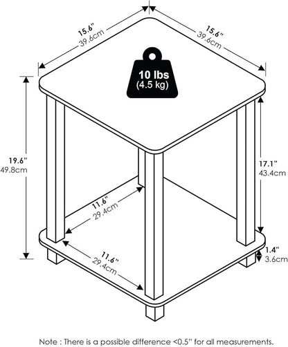 Furinno Simplistic End Table, 2-Pack, Plastic Frame, Black Walnut/Brown