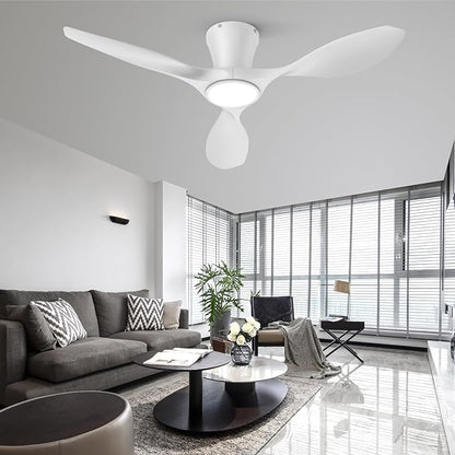 TALOYA Ceiling Fans with Lights,42 inch Modern Low Profile Ceiling Fan with Light and Remote Control, Flush Mount, 3CCT, White Ceiling Fan for Bedroom Living Room and Patio