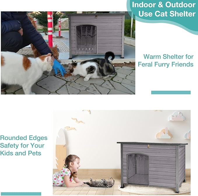 Indoor Outdoor Dog House,Anti-Chewing Iron Frame Dog Kennel,Wood Warm Pets Home,Weatherproof Outside Shelter-Mewly Pet